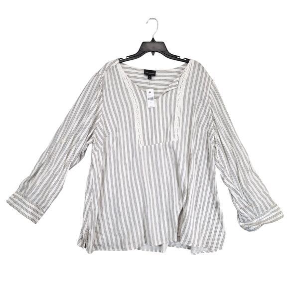 NWT Lane Bryant Women's Plus Size 24 White Gray Striped Rayon Tunic Top Blouse - Picture 1 of 6
